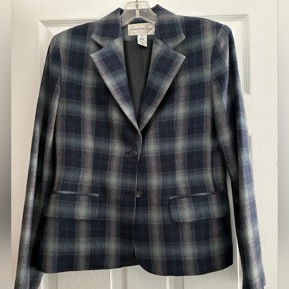 Evan Picone vintage wool blazer, dark blue/cream, excellent condition, women's s